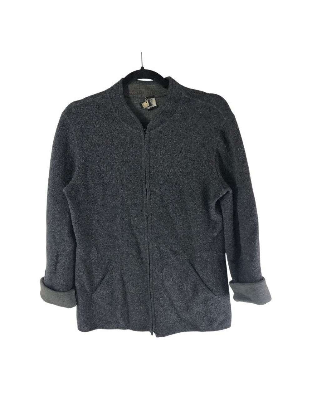 Eileen Fisher Womens Jacket Lambswool Blend Full Zip Pockets Cuff Sleeve Gray XS